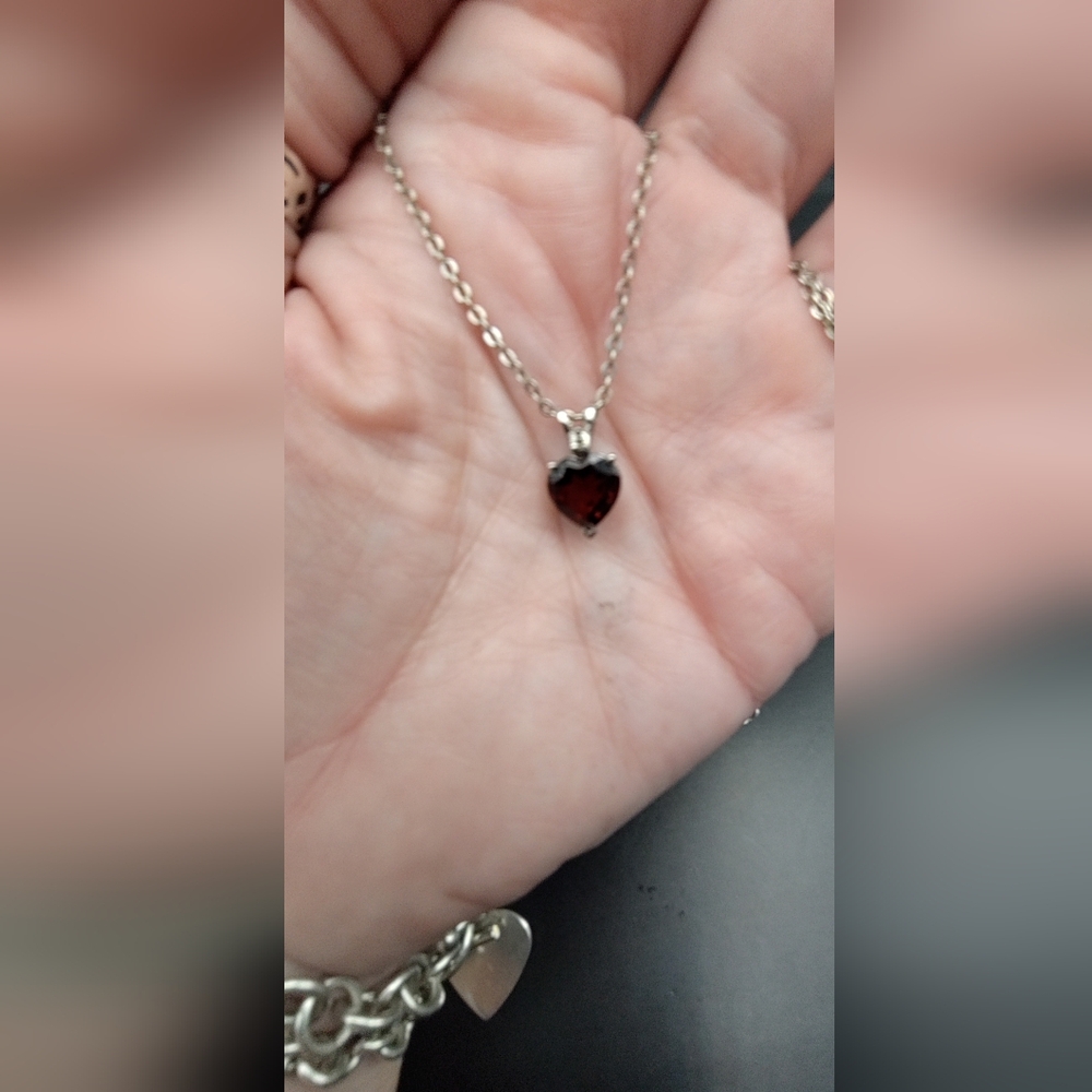 Heart Shaped Garnet and Diamond pendant in Deep Red.